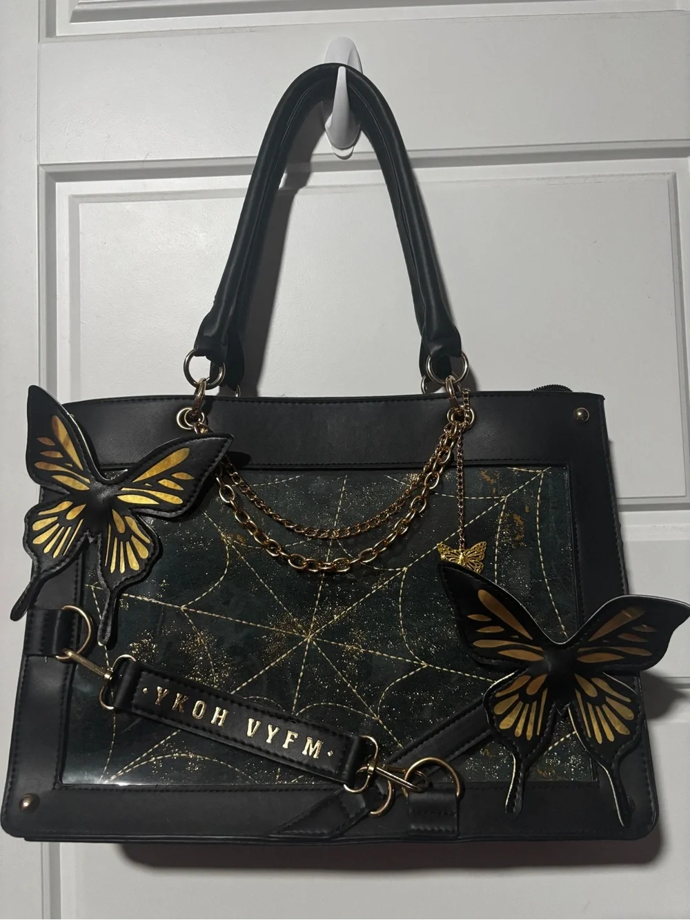 Black and Gold Butterfly Accent Tote Bag